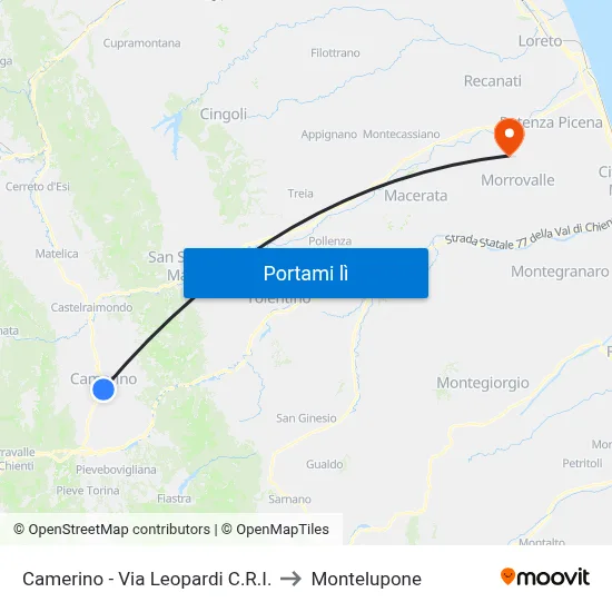 Camerino - Via Leopardi C.R.I. to Montelupone map
