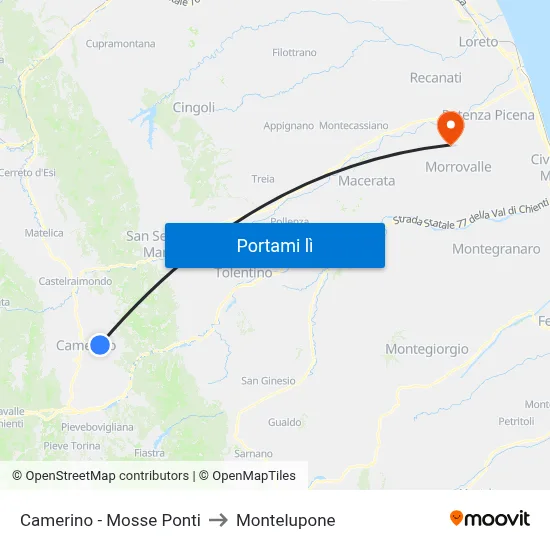Camerino - Mosse Ponti to Montelupone map