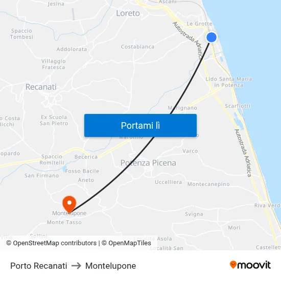 Porto Recanati to Montelupone map