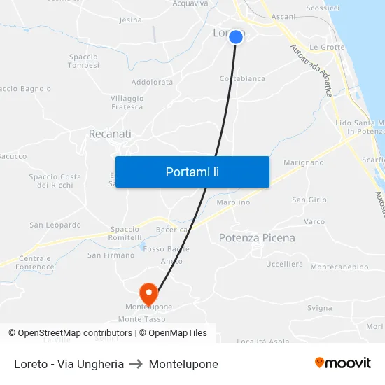 Loreto - Via Ungheria to Montelupone map