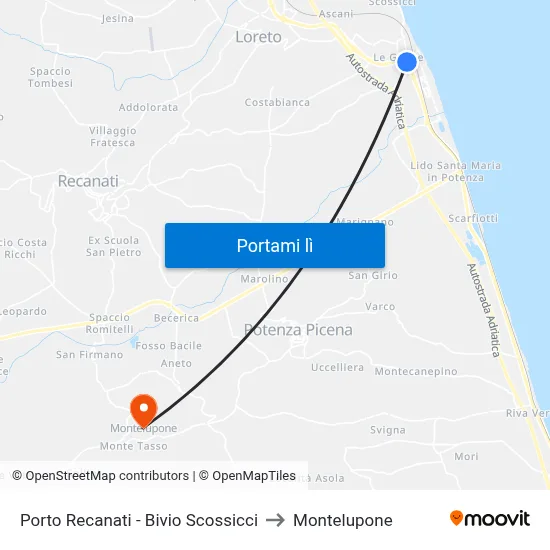 Porto Recanati - Bivio Scossicci to Montelupone map