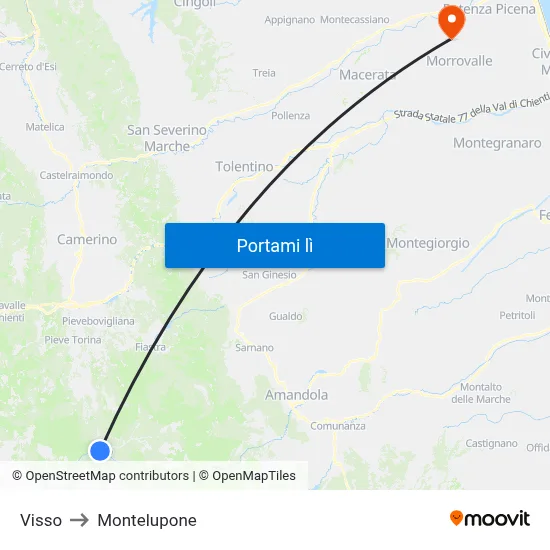 Visso to Montelupone map