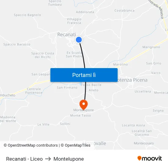 Recanati - Liceo to Montelupone map