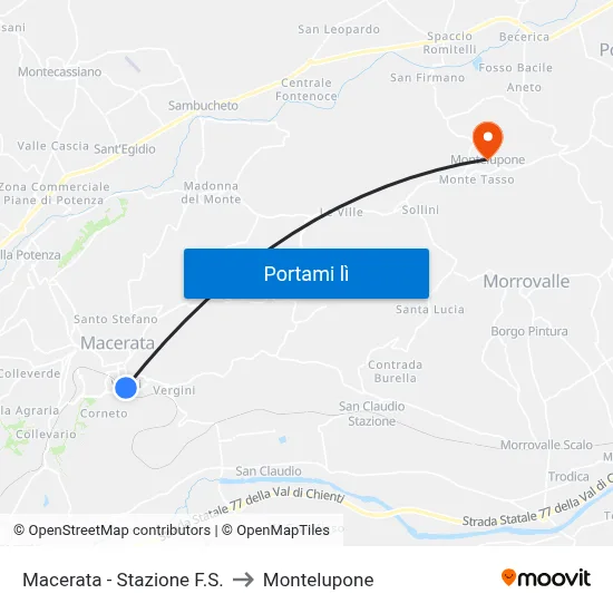 Macerata - Stazione F.S. to Montelupone map