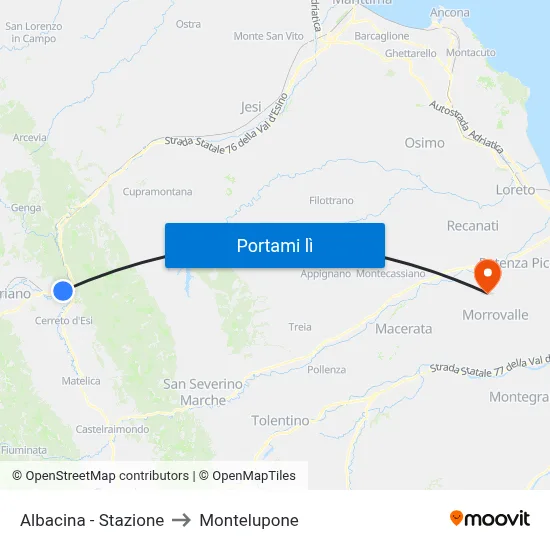 Albacina - Stazione to Montelupone map