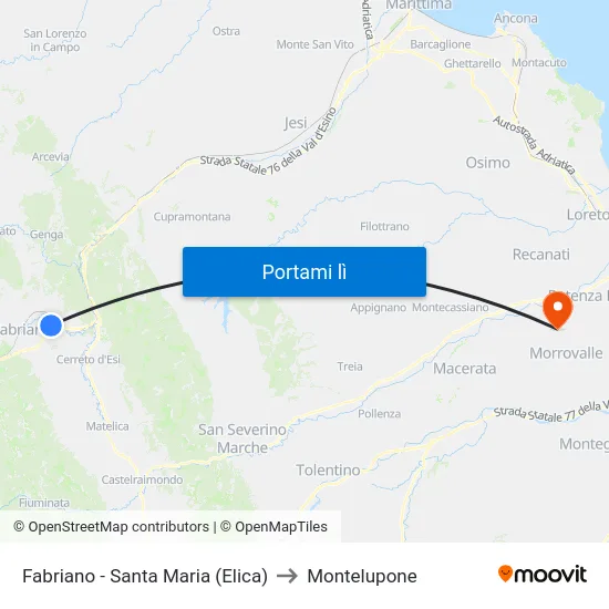 Fabriano - Santa Maria (Elica) to Montelupone map