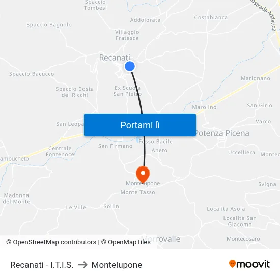 Recanati - I.T.I.S. to Montelupone map
