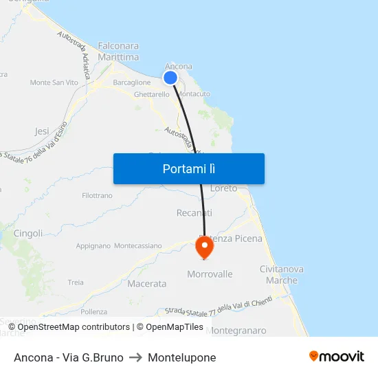 Ancona - Via G.Bruno to Montelupone map