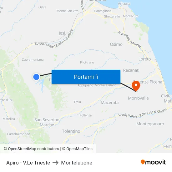 Apiro - V.Le Trieste to Montelupone map
