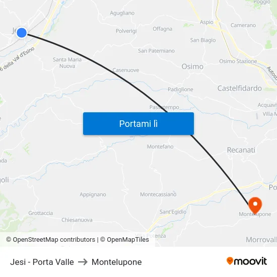 Jesi - Porta Valle to Montelupone map