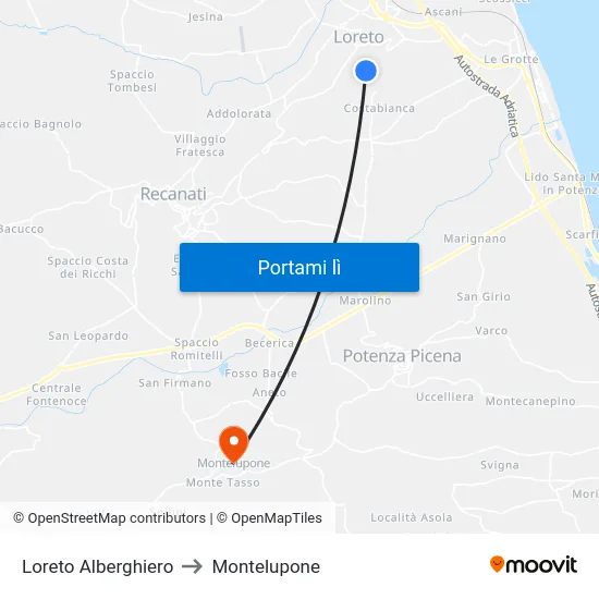 Loreto Alberghiero to Montelupone map