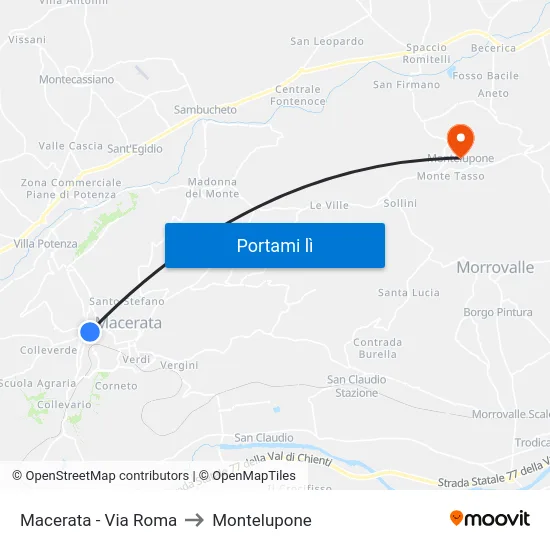 Macerata - Via Roma to Montelupone map