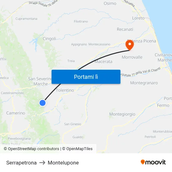 Serrapetrona to Montelupone map