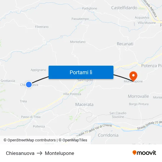 Chiesanuova to Montelupone map