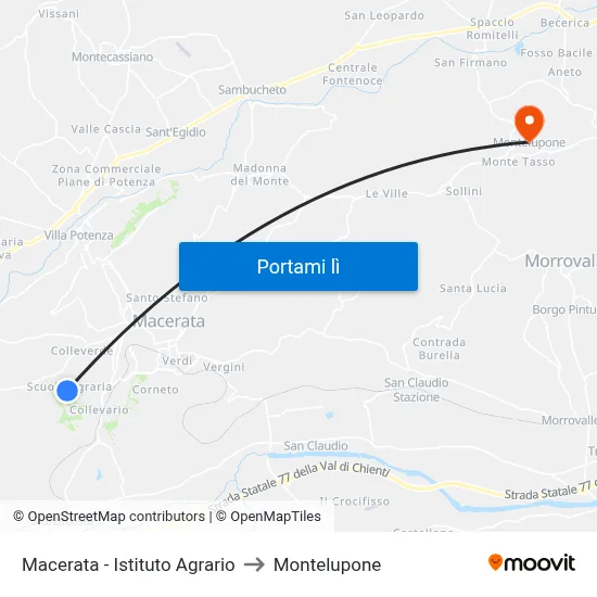 Macerata - Istituto Agrario to Montelupone map