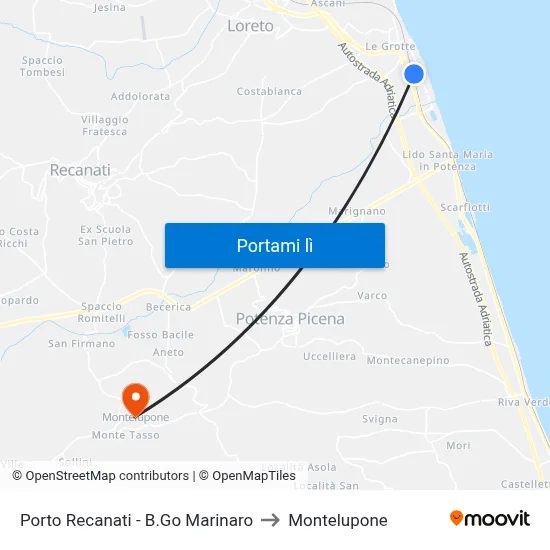 Porto Recanati - B.Go Marinaro to Montelupone map