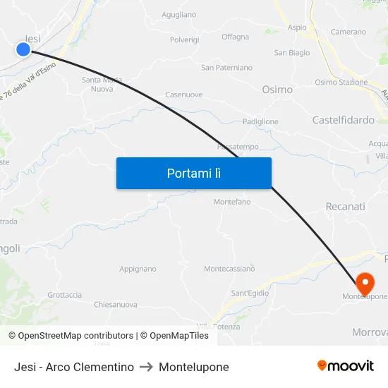 Jesi - Arco Clementino to Montelupone map