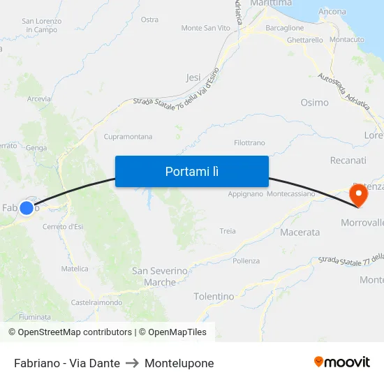 Fabriano - Via Dante to Montelupone map
