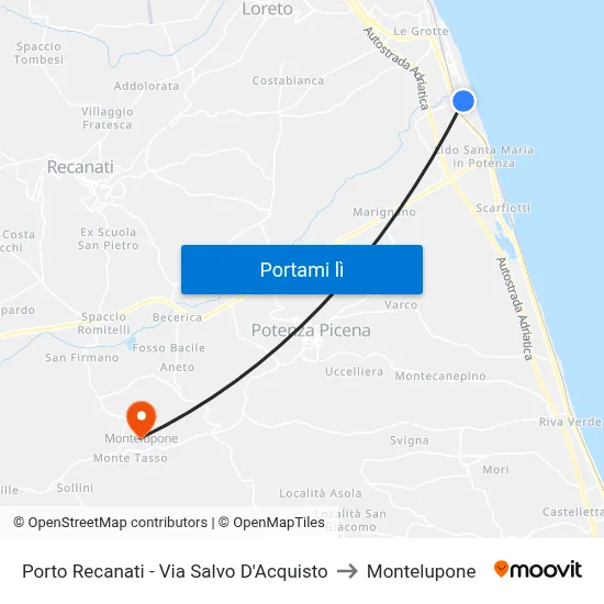 Porto Recanati - Via Salvo D'Acquisto to Montelupone map