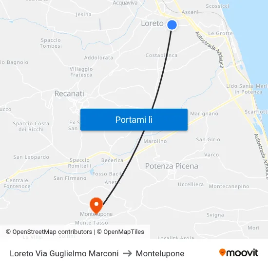 Loreto Via Guglielmo Marconi to Montelupone map
