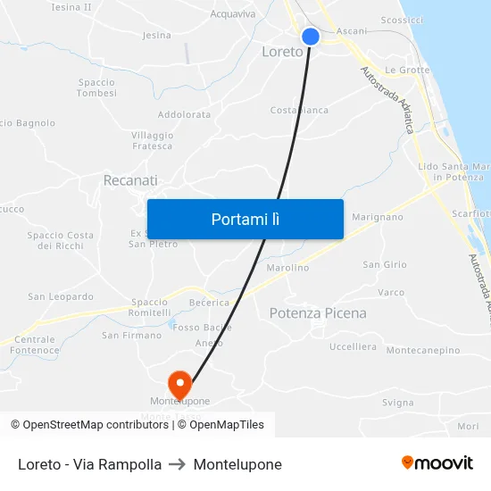 Loreto - Via Rampolla to Montelupone map