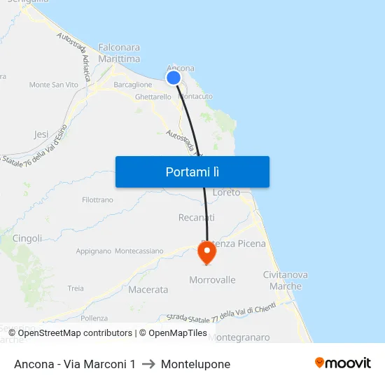 Ancona - Via Marconi 1 to Montelupone map