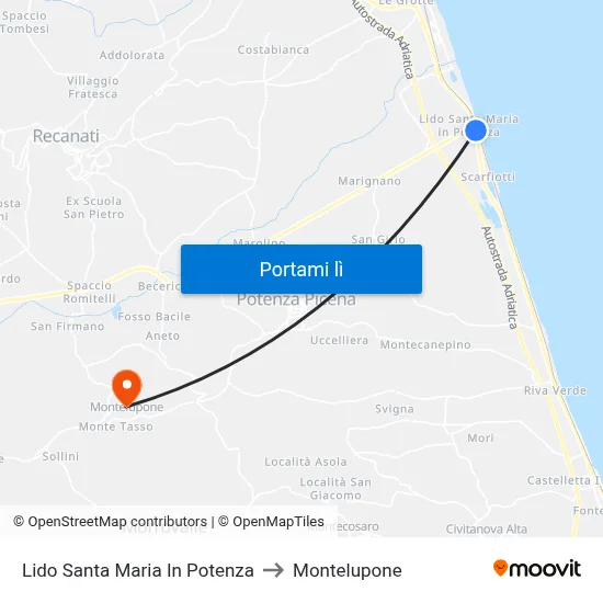 Lido Santa Maria In Potenza to Montelupone map