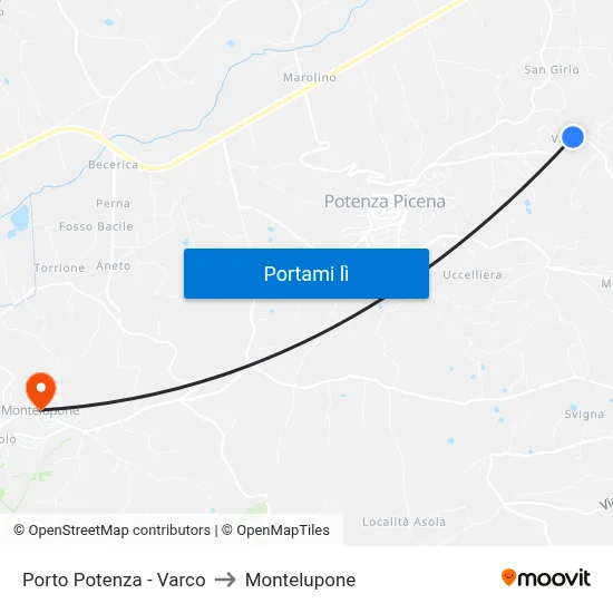 Porto Potenza - Varco to Montelupone map