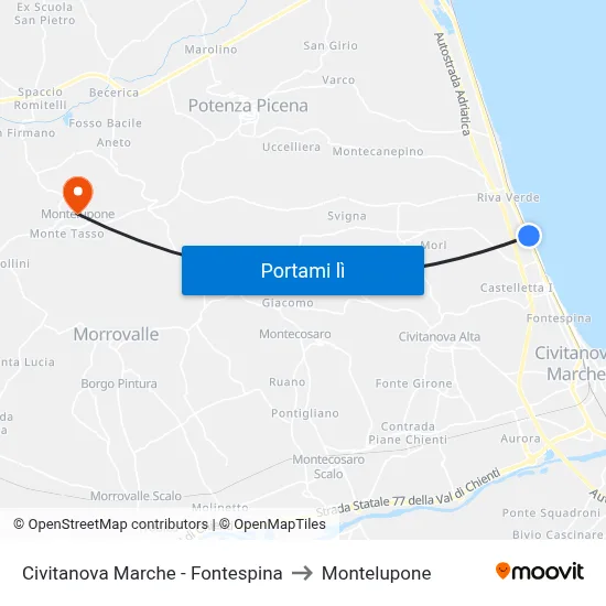 Civitanova Marche - Fontespina to Montelupone map