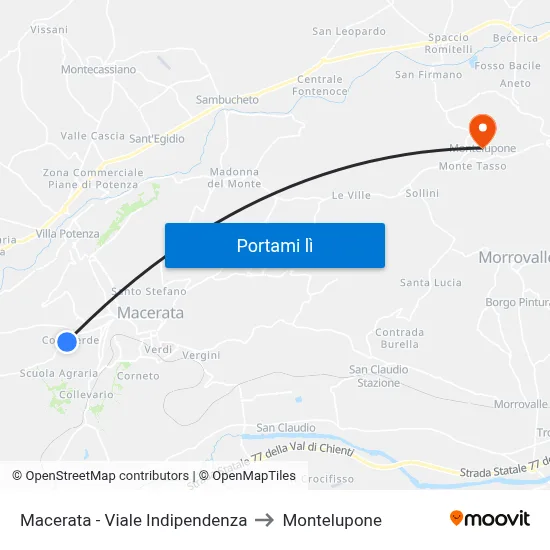 Macerata - Viale Indipendenza to Montelupone map