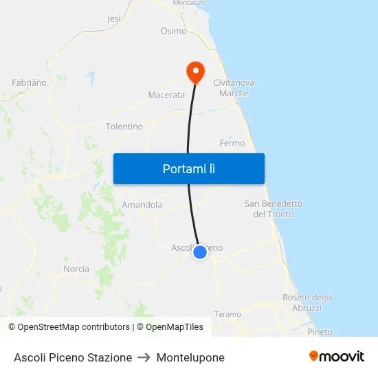 Ascoli Piceno Stazione to Montelupone map