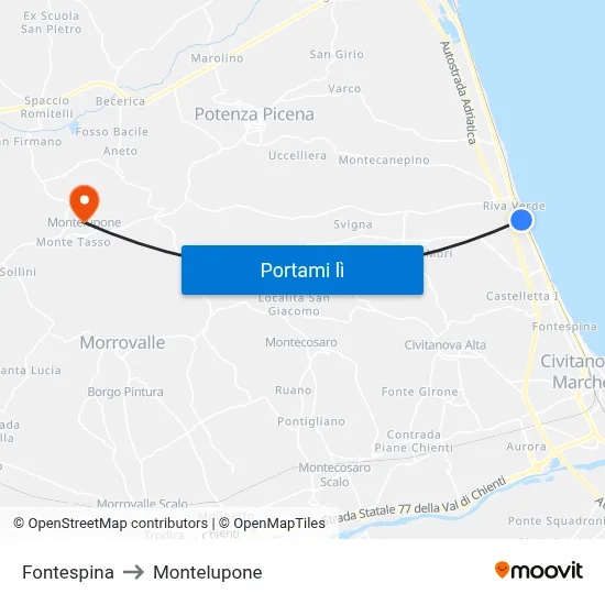 Fontespina to Montelupone map