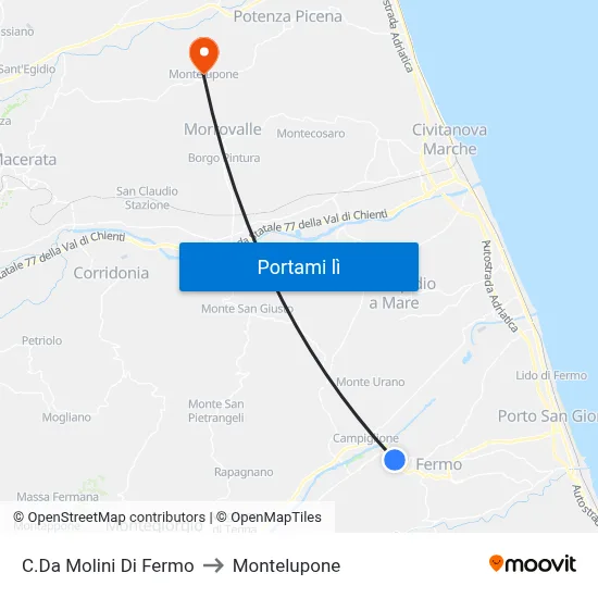 C.Da Molini Di Fermo to Montelupone map