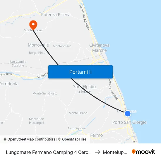 Lungomare Fermano Camping 4 Cerchi Dir. to Montelupone map