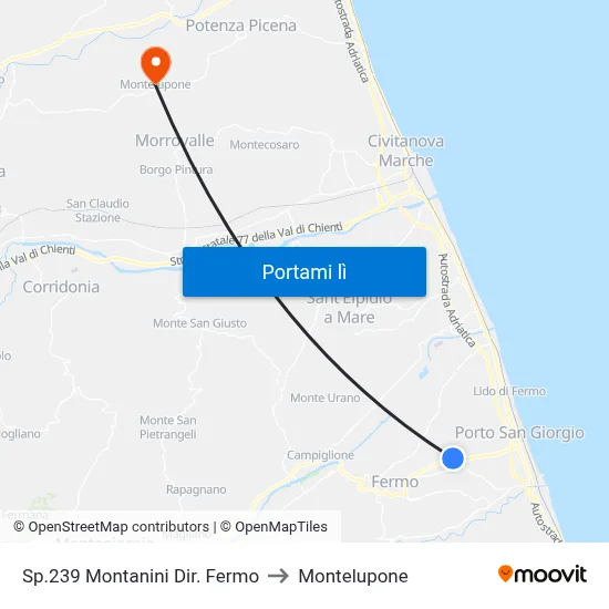 Sp.239 Montanini Dir. Fermo to Montelupone map