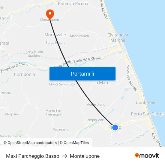 Maxi Parcheggio Basso to Montelupone map