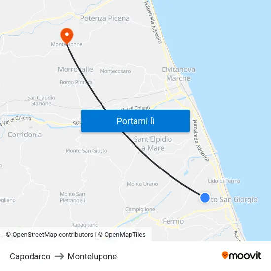 Capodarco to Montelupone map