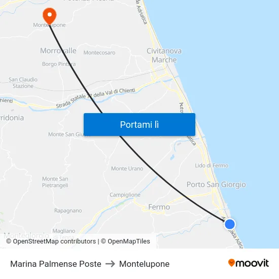 Marina Palmense Poste to Montelupone map