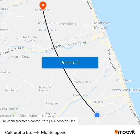 Caldarette Ete to Montelupone map
