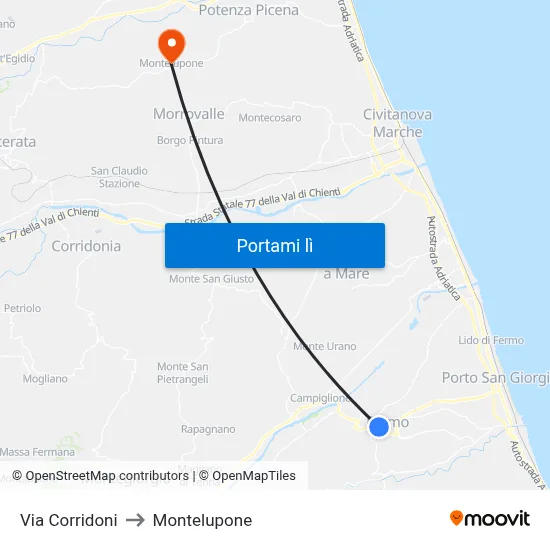 Via Corridoni to Montelupone map