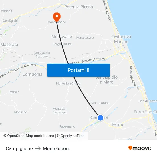 Campiglione to Montelupone map