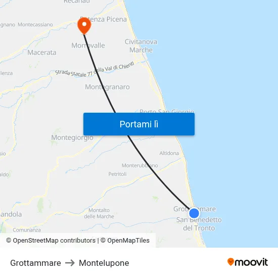 Grottammare to Montelupone map