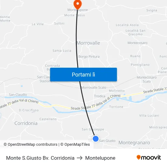 Monte S.Giusto Bv. Corridonia to Montelupone map