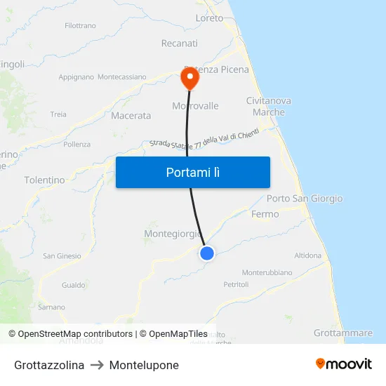 Grottazzolina to Montelupone map