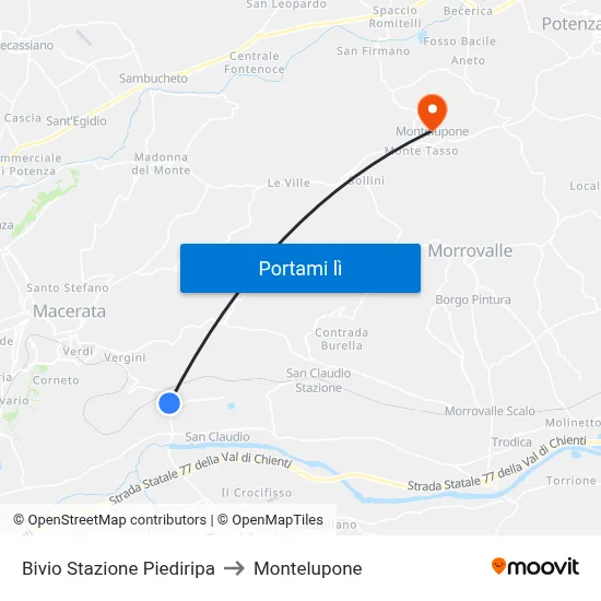 Bivio Stazione Piediripa to Montelupone map