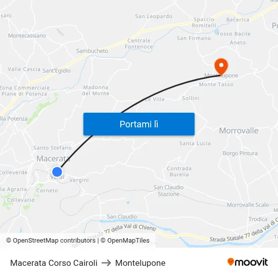Macerata Corso Cairoli to Montelupone map