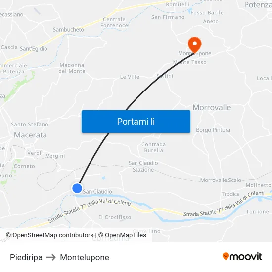 Piediripa to Montelupone map