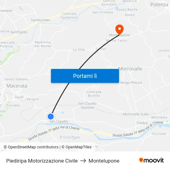 Piediripa Motorizzazione Civile to Montelupone map