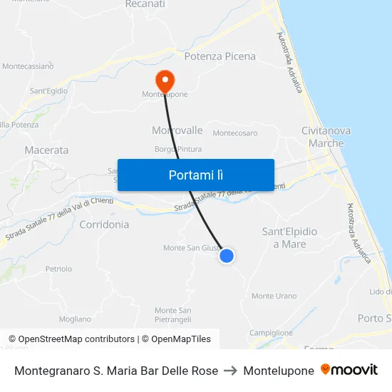 Montegranaro S. Maria Bar Delle Rose to Montelupone map