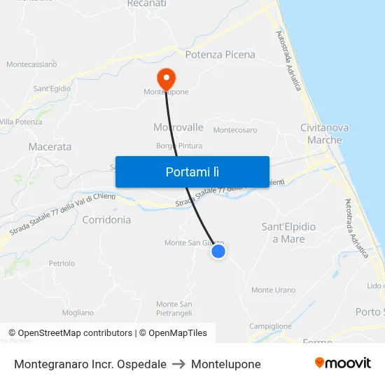 Montegranaro Incr. Ospedale to Montelupone map